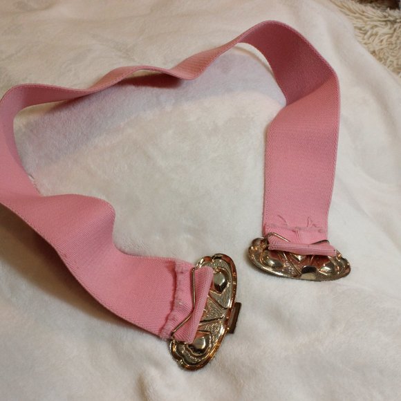 ??  Vintage Flamingo Pink Flower Rhinestone Elastic Bling Belt 25-28\